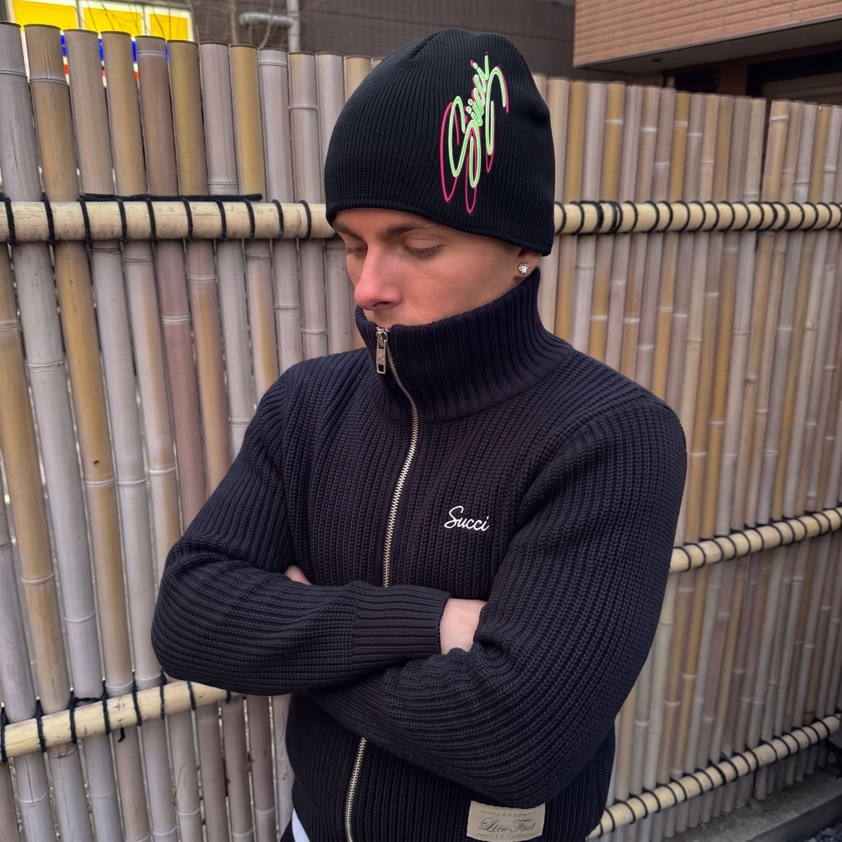 Black Succi Skull Cap on model